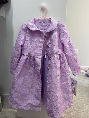 Blueberi Boulevard Lilac Lace Dress Coat for Girls